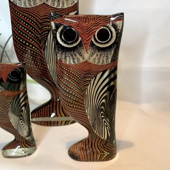 Set of 3 vintage HTF MCM Abraham PALATNIK LUCITE /acrylic molded owl sculptures - Picture 2 of 13